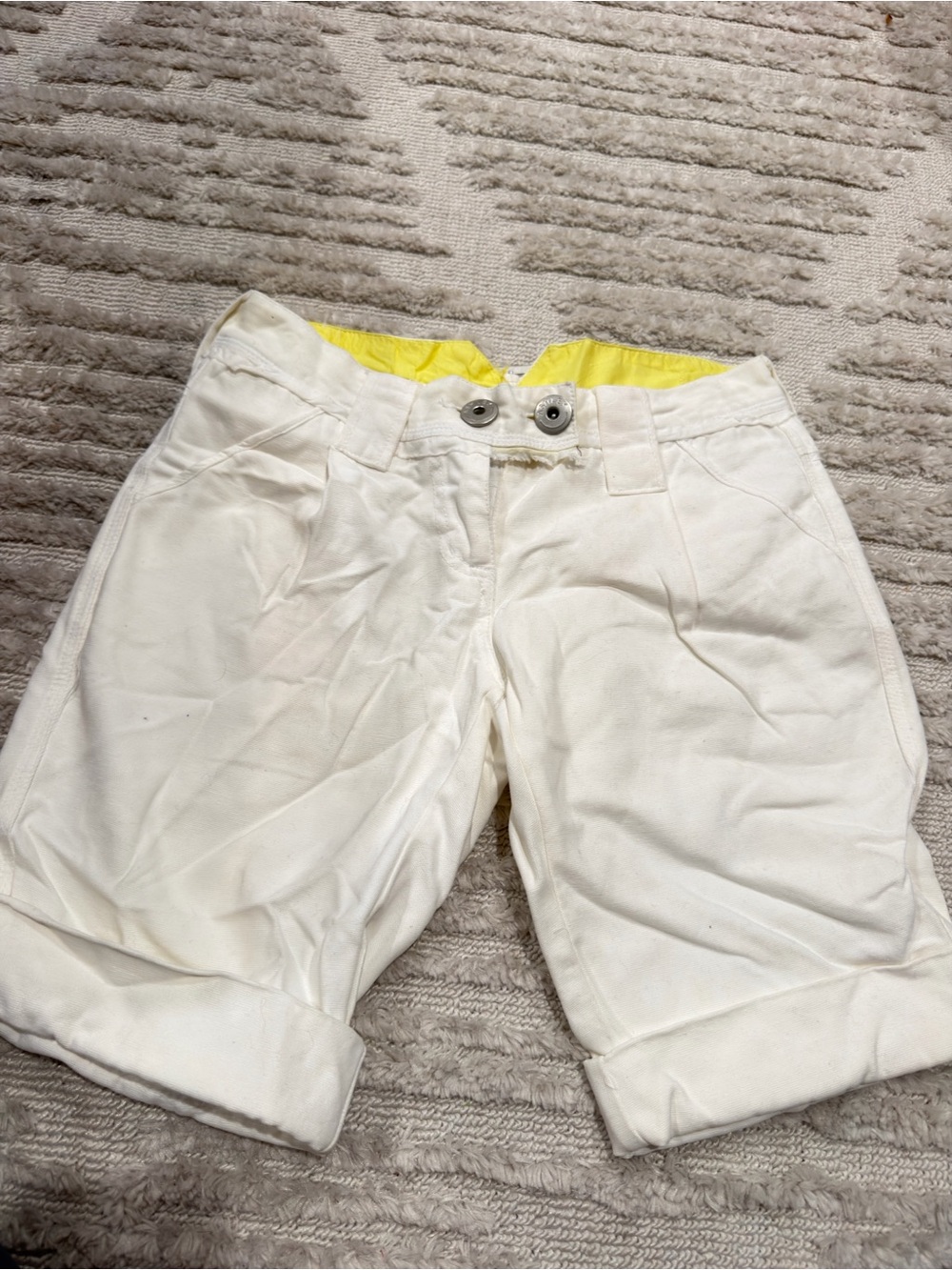 Ashley By 26 International Y2K White Shorts with Yellow Waistband